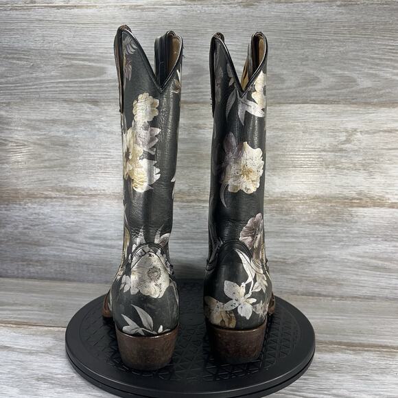 Shyanne Women's Dark Romance Black Leather Floral Cowboy Western Boots Size 7.5 - Picture 6 of 10